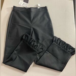 ZARA Pants Womens Size S Black Crop Ruffle Hem Mid Rise Side Zip Stretch Retro